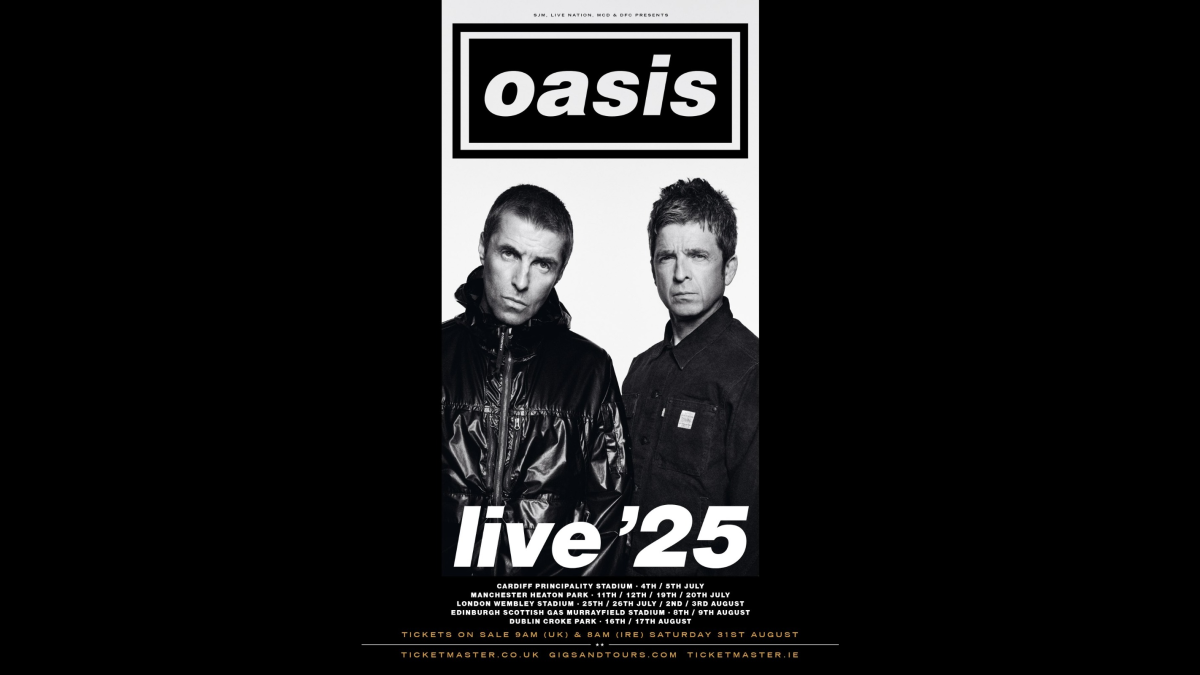 Cartel promocional del regreso de Oasis con una gira programada para 2025.