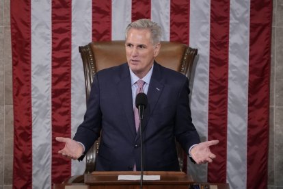 Kevin McCarthy speaks on Capitol Hill.