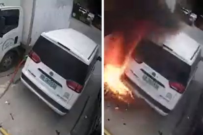 Coche eléctrico prendiéndose fuego.