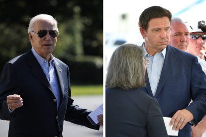 Pantalla dividida con fotos de Joe Biden y Ron DeSantis.