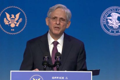 Merrick Garland, fiscal general EEUU durante un discurso