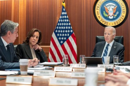 Reunión entre Antony Blinken, Kamala Harris y Joe Biden.