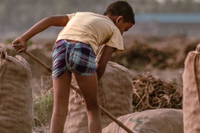 Imagen de un niño trabajando en el campo.