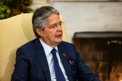 Ecuadorian President Guillermo Lasso in the Oval Office of the White House in Washington, DC.