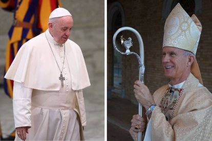 Montaje con imágenes del papa Francisco y el obispo de Tyler Joseph Strickland.