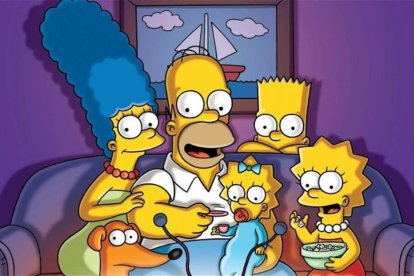 Imagen promocional de 'Los Simpsons' que muestra a la familia al completo. De izquierda a derecha: Marge, Homero, Maggie, Bart y Lisa.