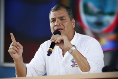 Rafael Correa, delivering a speech in Ecuador, August 15, 2015.