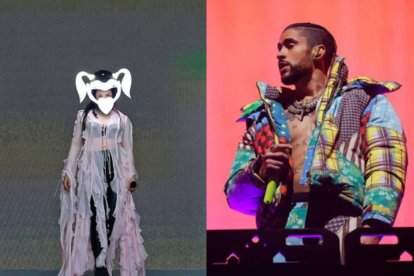 Rosalía y Bad Bunny durante sus actuaciones en el festival Coachella 2023