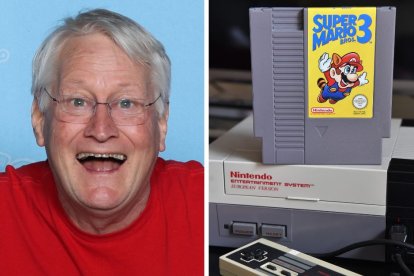 A la izquierda: fotografía de 2020 de Charles Martinet, actor estadounidense encargado de doblar a Super Mario. A la derecha: uno de los primeros videojuegos que Nintendo creó de Super Mario.