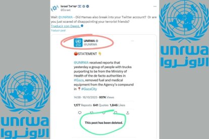 La UNRWA borra una publicación en la que acusa a Hamás de robarle combustible y equipo médico destinado a los residentes de Gaza