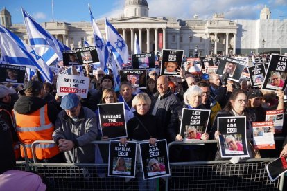 Members of the Jewish community attend a rally calling for the safe return of hostages and to highlight the effect of the Hamas attacks on Israel.