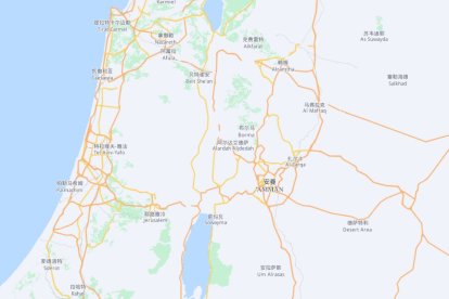 Captura de pantalla del mapa que muestra Baidu, la empresa de China que eliminó el nombre de Israel de sus mapas.