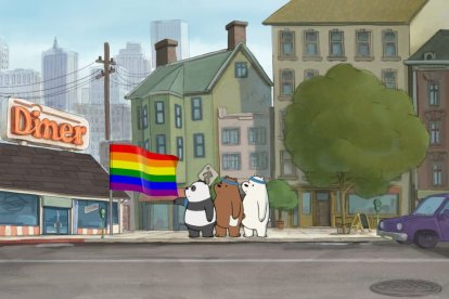 Imagen de un episodio de We Baby Bears en el que se introduce una bandera LGBT para ejemplificar cómo se introducirán los dibujos animados a la polémica.