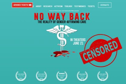 Captura de pantalla de la web del film No Way Back, con un sello que dice 