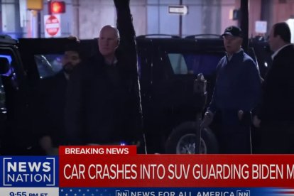 El presidente Biden respondía preguntas de los periodistas cuando ocurrió el accidente | Captura de pantalla NewsMax