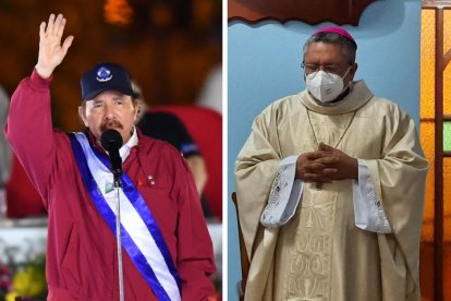 Composición de imágenes con Daniel Ortega sobre la izquierda y el obispo