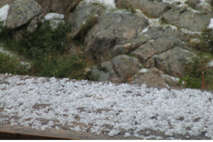 Photo of hail on the ground.