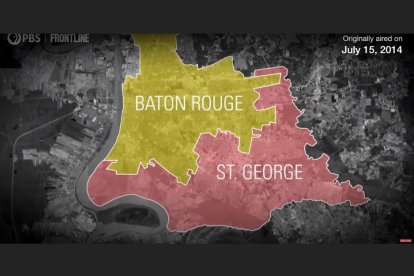 Captura de pantalla de un documental de PBS en el que hablan y muestran cómo quedaría el mapa de St. George, la nueva ciudad de Luisiana.