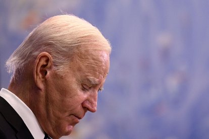 US President Joe Biden holds a press conference during a solidarity visit to Israel, on October 18, 2023, in Tel Aviv, amid the ongoing battles between Israel and the Palestinian group Hamas in the Gaza Strip. Thousands of people, both Israeli and Palestinians have died since October 7, 2023, after Palestinian Hamas militants based in the Gaza Strip, entered southern Israel in a surprise attack leading Israel to declare war on Hamas in Gaza on October 8. (Photo by Brendan SMIALOWSKI / AFP)