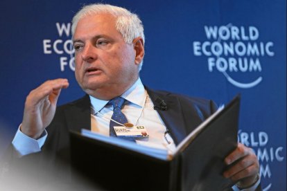 Ricardo Martinelli, former President of Panama gestures during the session 'The New Latin America Context' at the Annual Meeting 2014 of the World Economic Forum at the congress centre in Davos