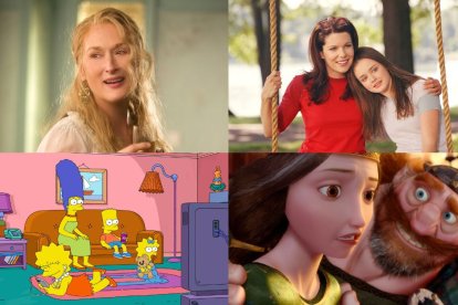 Donna Sheridan (arriba a la izquierda), Lorelai Gilmore (arriba a la derecha), Marge Simpsons (abajo a la izquierda) y la reina Elinor (abajo a la derecha) son algunas de las madres más queridas de la gran y la pequeña pantalla.