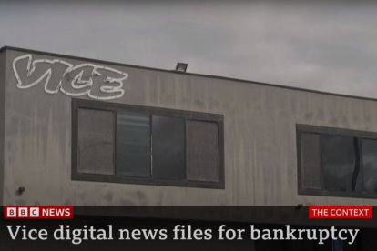 Captura de pantalla de un vídeo publicado por la BBC en mayo de 2023 anunciando la bancarrota de Vice Media.