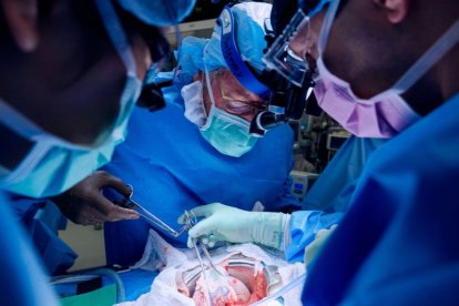 El equipo médico del hospital NYU Langone Health realizando el trasplante de riñón de un cerdo a la paciente Lisa Pisano.