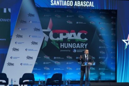 Santiago Abascal durante su discurso en la CPAC Hungría