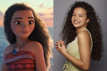 A la izquierda: imagen de 'Moana' durante la cinta estrenada en 2016. A la derecha: la actriz Catherine Laga'aia, elegida para interpretar a Moana en el 'live-action'