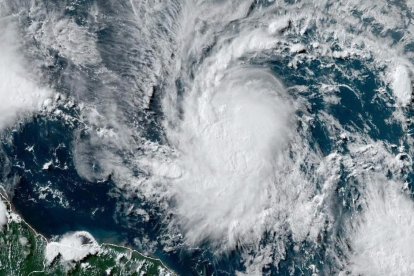 This National Oceanic and Atmospheric Administration (NOAA)/GOES satellite handout image shows Tropical Storm Beryl at 19:30UTC on June 29, 2024. Much of the southeast Caribbean went on alert Saturday as Tropical Storm Beryl was set to undergo rapid strengthening, becoming a 