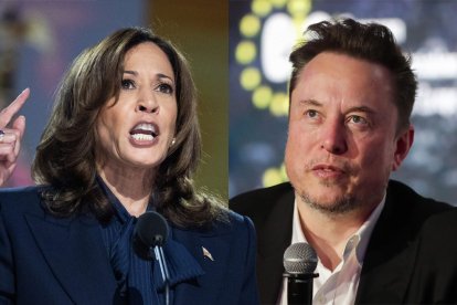 Montaje con imágenes de Kamala y Elon Musk