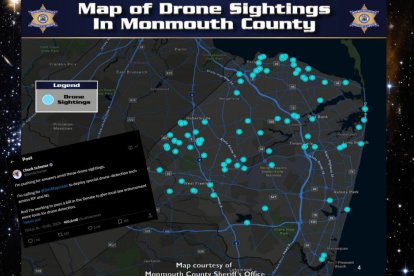 Lugares donde se ha denunciado la presencia de drones en el condado de Monmouth.