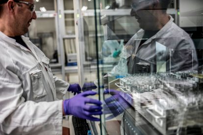Un científico trabaja en un laboratorio del gigante farmacéutico alemán Bayer
