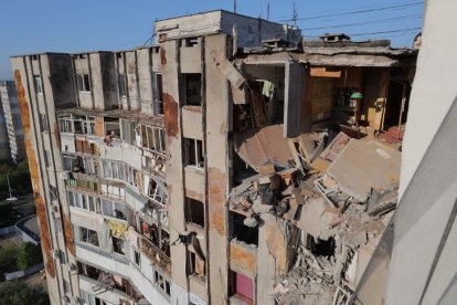 A residential building affected after the drone strike in Odessa.
