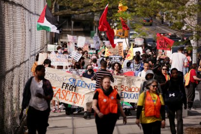 Protesters march from City College to Columbia University in a file image