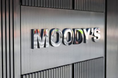Moody's Corporation sign at its headquarters.
