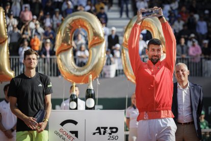 Novak Djokovic celebrates the ATP 250 Geneva title.