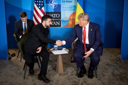 Ukrainian and U.S. presidents at NATO summit.