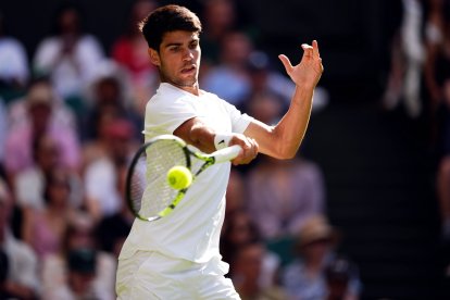 Carlos Alcaraz, during his match against Oliver Tarvet
