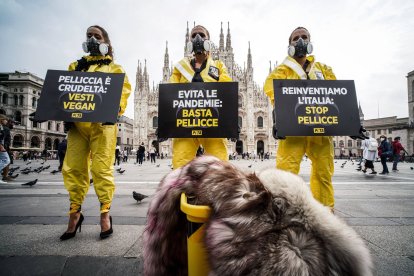 Activistas anti-piel animal en Italia