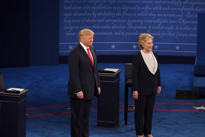 Donald Trump and Hillary Clinton at the 2016 presidential debate.