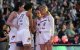 (De izquierda a derecha) Las jugadoras del Phoenix Mercury, Megan Gustafson, Brianna Turner, Diana Taurasi y Sophie Cunningham, se reúnen en un corrillo antes del inicio del partido de pretemporada de la WNBA entre el Phoenix Mercury y el Seattle Storm, celebrado en el Climate Pledge Arena de Seattle, Washington, el 8 de mayo de 2023.