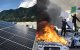 Montaje con paneles solares y disturbios contra el ICE en LA