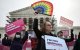 Planned Parenthood supporters at the gates of the Supreme Court