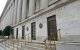 View of the U.S. Department of the Treasury in Washington shows the east side entrance to federal building.