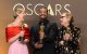 (L/R) Irish actress Jessie Buckley, Oscar winner for Best Actress in a Leading Role for "Hamnet,"US actor Michael B. Jordan, Oscar winner for Best Actor in a Leading Role for "Sinners," and US actress Amy Madigan, Oscar winner for Best Actress in a Supporting Role for "Weapons," pose in the press room during the 98th Annual Academy Awards at the Dolby Theatre in Hollywood, California on March 15, 2026. (Photo by VALERIE MACON / AFP)