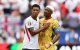 England's midfielder #10 Jude Bellingham (L) reacts with Ghana's forward #09 Jordan Ayew during the 2026 World Cup Group L football match between England and Ghana at the Boston Stadium in Foxborough on June 23, 2026.  (Photo by CHARLY TRIBALLEAU / AFP)