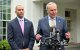 US Senate Majority Leader Chuck Schumer (D-NY) and US House Minority Leader Hakeem Jeffries (D-NY) speak to members of the media following a meeting on the debt limit with US President Joe Biden, not pictured, at the White House in Washington, DC, on May 16, 2023. (Photo by Mandel NGAN / AFP)