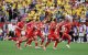 Los integrantes de Suiza celebran su victoria en el partido de octavos de final