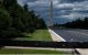 El estanque reflectante del Monumento a Lincoln, vacío y cercado, y sus senderos circundantes se ven en el National Mall de Washington DC, el 30 de julio de 2026.